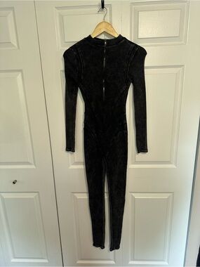 AKIRA Maddelyn Zip Jumpsuit Womens Large‎ GD3590 NWT $69 Catsuit Stretch Blk/Gry